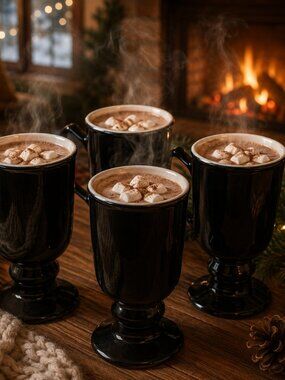 Elegant Black Pedestal "Hall" Mugs Set